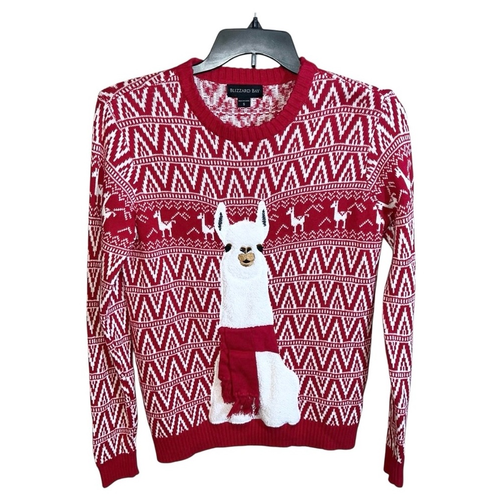 Blizzard Bay Sweater Men’s Size S Red White Llama Long Sleeve